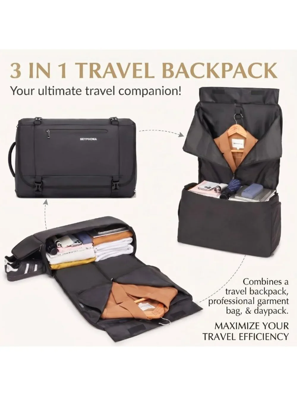 3-in-1 Convertible Travel Garment Bag & Backpack, Waterproof, Airline Approved